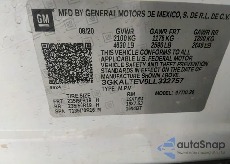 2020 GMC Terrain Awd Sle from USA, damaged, VIN 3GKALTEV9LL332757